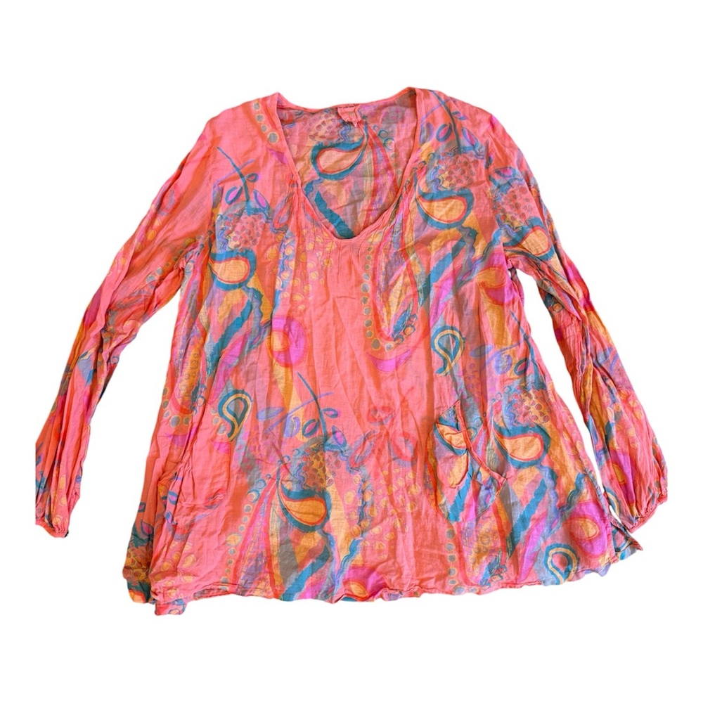ME Mary Ellen Made In USA Cotton Colorful Tunic Size M/L Lightweight Boho XL/XXL